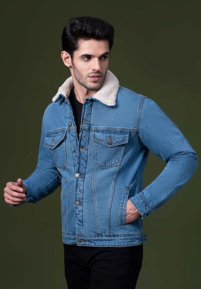 Men's Stitched Denim Fur Jacket