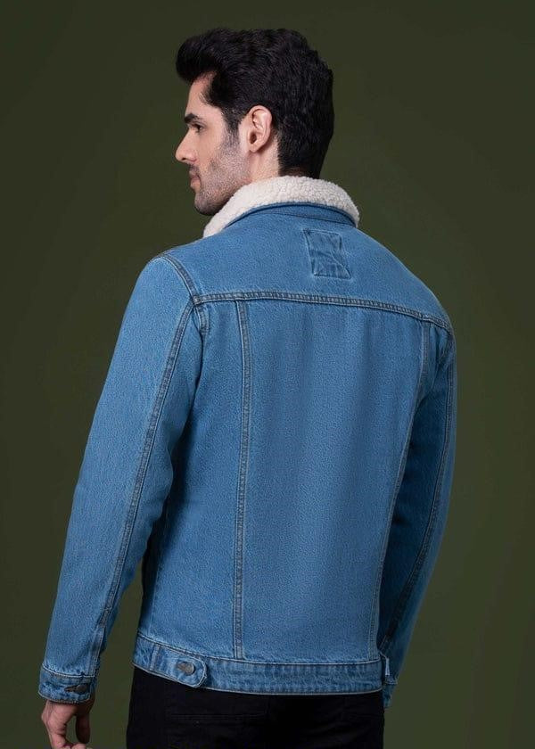 Men's Stitched Denim Fur Jacket